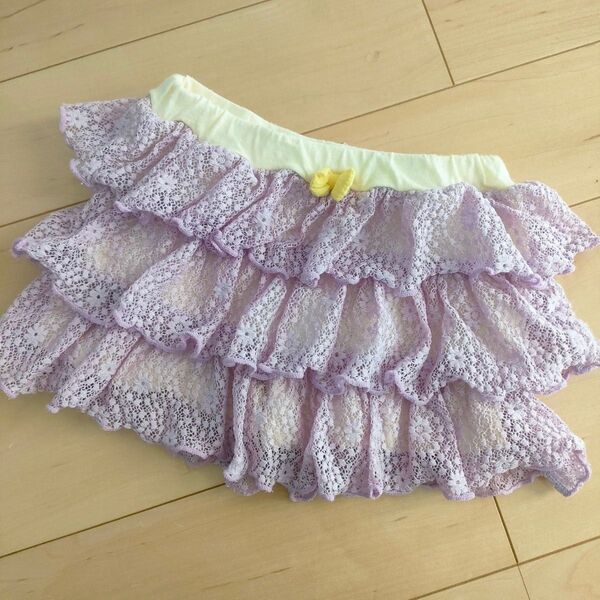 未使用 80 キュロット スカート風 レース 綿 コットン スカッツ 綿100 女の子 キッズ 子供服 紫 ラベンダー
