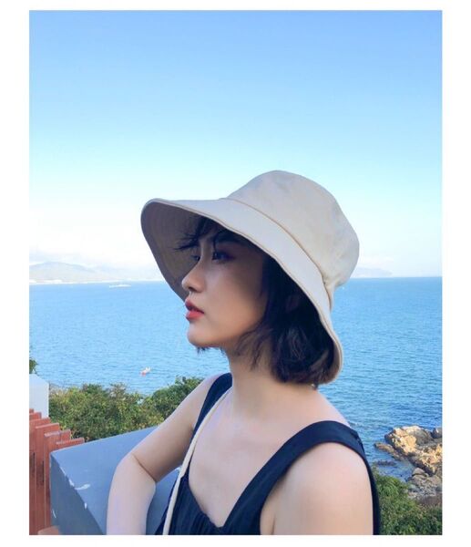 レディース コットン帽子 バケットハット 春夏 おしゃれ 可愛い 日よけ 小顔効果 ネイビー ホワイト