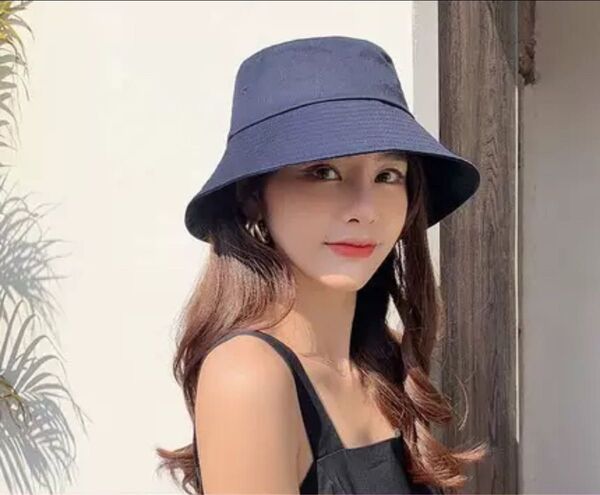 レディース コットン帽子 バケットハット 春夏 おしゃれ 可愛い 日よけ 小顔効果 ネイビー ホワイト