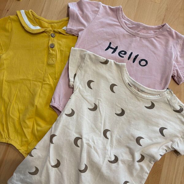 海外子供服 韓国ベビー服 半袖ロンパース 3枚セットまとめ売り セーラー 月柄