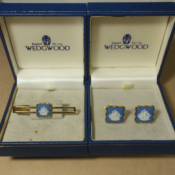 WEDGWOOD ウェッジウッド ジャスパー 帆船デザイン タイピン & カフス 2点セット