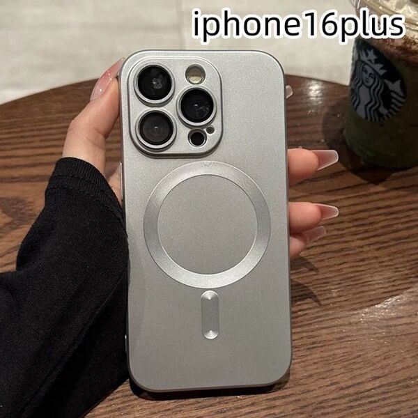 iphone16plusケース スタンド付き 透明 軽量耐衝撃 シルバー
