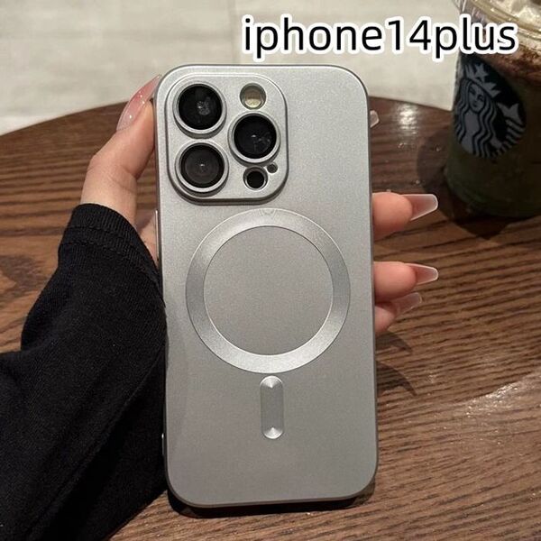 iphone14plusケース スタンド付き 透明 軽量耐衝撃 シルバー