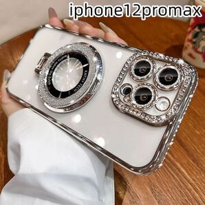iphone12promxケース スタンド付き 透明 軽量耐衝撃 シルバー