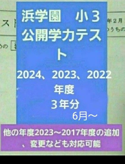浜学園 小3 公開学力テスト 3年分 6月~2024年度 2023年度 2022年度 国語算数
