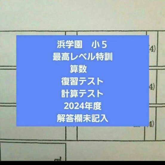 浜学園 小5 2024年度 未記入解答欄付き 最高レベル特訓 算数 復習テスト 計算テスト 一年分