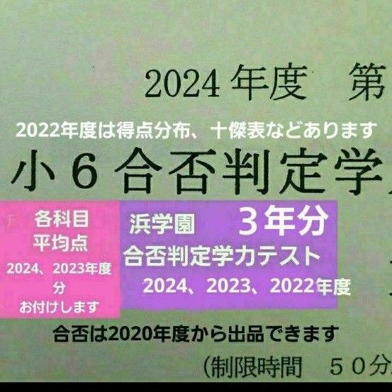 浜学園 小6 合否判定学力テスト 3年分 2024年度 2023年度 2022年度 成績資料 国語算数理科社会