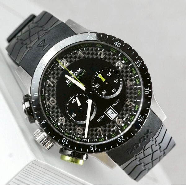 激レア EDOX エドックス クロノラリー レフティー メンズ腕時計 クロノグラフ ブラック クォーツ