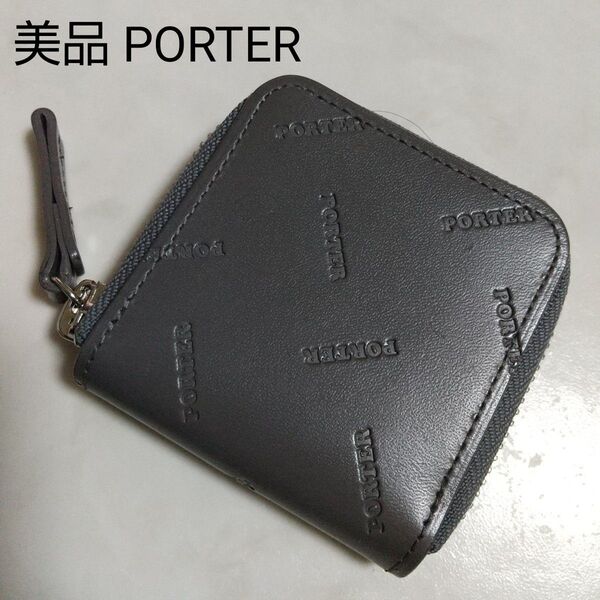 美品 PORTER ENCHAS エンチェイス コインケース グレー 日本製 ミニ財布 ウォレット 小銭入れ