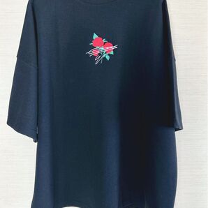 Tシャツ 半袖 ビックシルエット 刺繍 バラ ローズカジュアル ブラック R-room/muuuum L