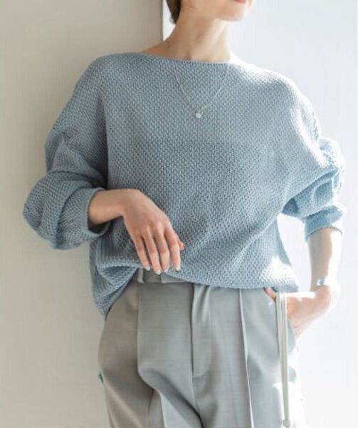 NOBLE ペーパーヤーンカノコ Back Vプルオーバー サックスブルー
