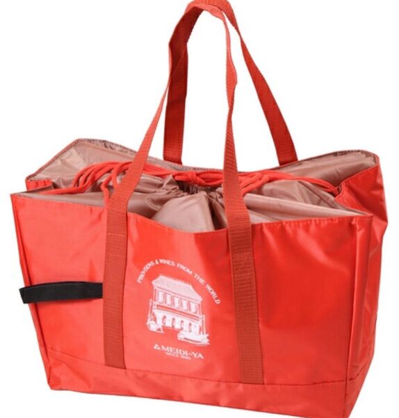 【新品】明治屋ストアーオリジナル 折りたたみ保冷バッグ(オレンジ×ベージュ)