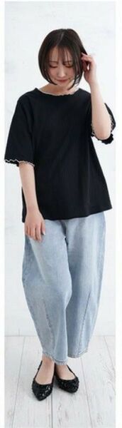 綿タッチで極上の着心地 五分袖/長袖・クルー/プチハイネックが選べる テレコ リブ トップス Tシャツ