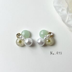 No.495 ハンドメイド ドライフラワー レジン ビジュー ピアス イヤリング