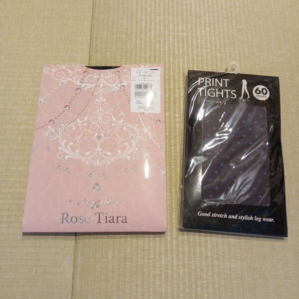☆新品未開封☆Rose Tiara ローズティアラ 黒タイツ プリントタイツ 60デニール 2点セット ブラックFサイズ
