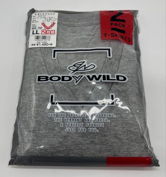 BODY WILD VネックTシャツ LL 2枚組 グレーモク 未使用 男性 新品 インナー 部屋着 メンズ グレー