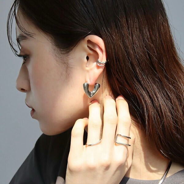 アバスクデザイン ピアス ハート フープピアス サージカルステンレス シルバー