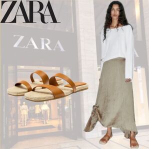 ZARA レザークロスフラットサンダル新品未使用
