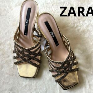ZARA ゴールドビジュー付きサンダル新品未使用