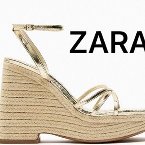 ZARA ウェッジソールストラップサンダル ゴールド新品未使用