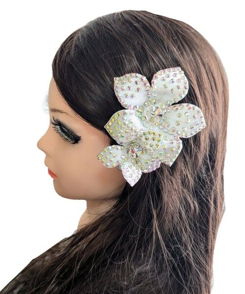 社交ダンス髪飾り ヘアクリップ2連のお花〜ホワイト