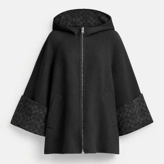 COACH ウール ケープコート M/L 黒