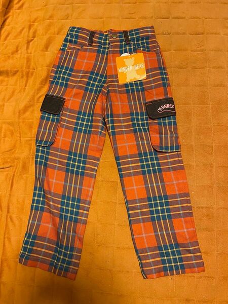 ★新品タグ付★WONDER BEAR キッズ ワンダーベア パンツ チェック柄 男の子 子供服 110cm オレンジXブラック