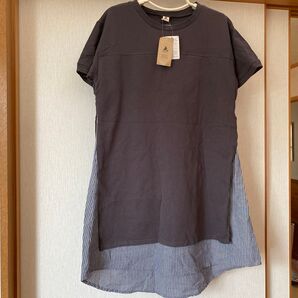 新品未使用半袖 レイヤード ドッキング ワンピース ワンピ マタニティ服にも