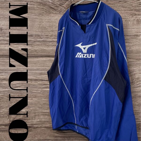 MIZUNO ミズノ トップス 長袖 スポーツウェア スポーツシャツ トレーニング メンズ L ブルー プリント ロゴ