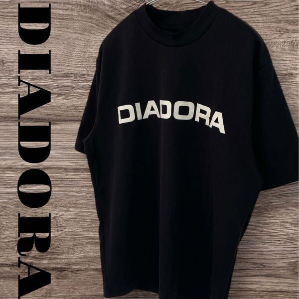 DIADORA ディアドラ Tシャツ トップス 半袖 プリントTシャツ ロゴTシャツ メンズ M ブラック 黒
