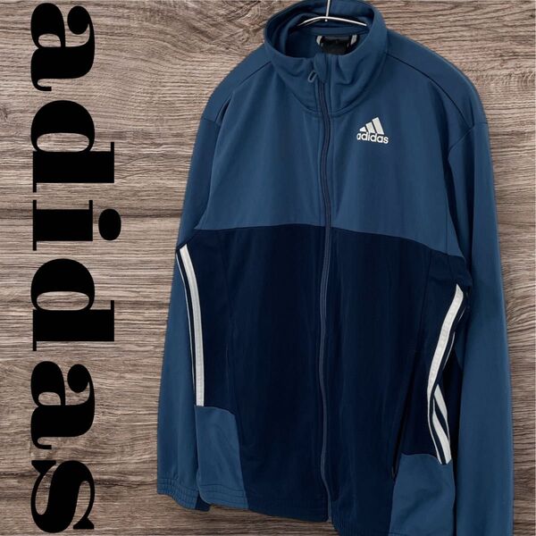 adidas アディダス パーカー トップス 長袖 フルジップパーカー メンズ M ブルー 青 プリント ロゴ
