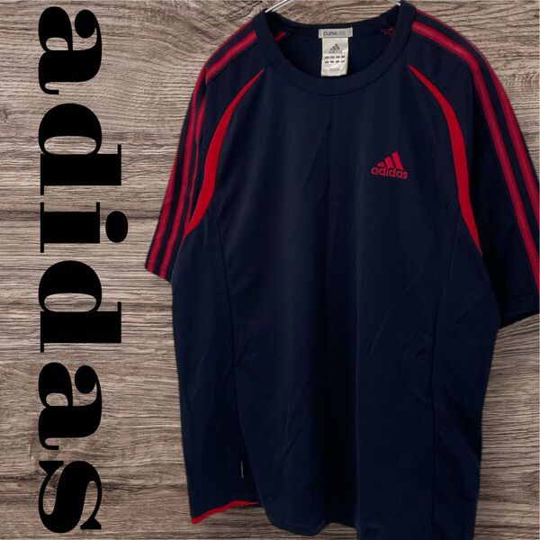 adidas アディダス Tシャツ トップス 半袖 スポーツシャツ スポーツウェア メンズ L ネイビー 紺 ストレッチ