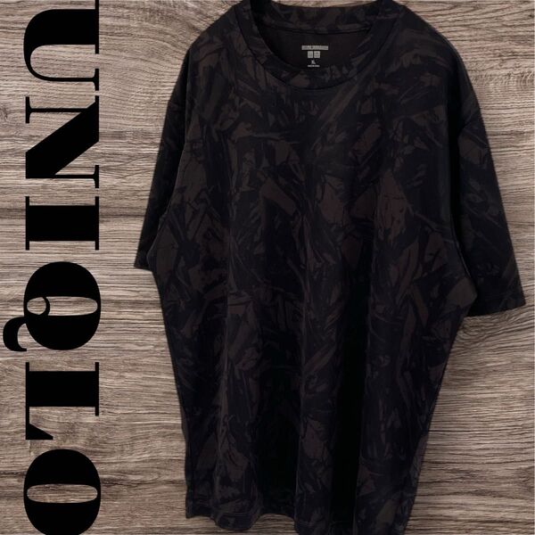 UNIQLO ユニクロ Tシャツ トップス 半袖 メンズ XL LL ブラック 黒 総柄