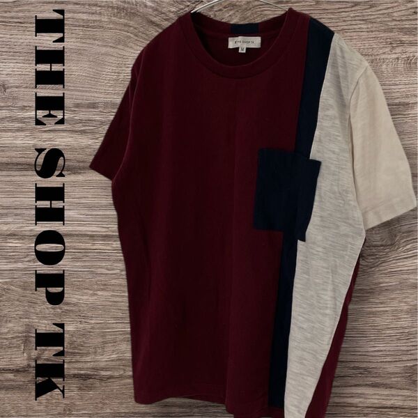 THESHOPTK TK Tシャツ トップス 半袖 メンズ M レッド 赤 ワインレッド ポケット付き