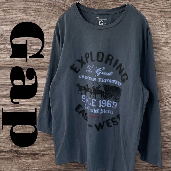 Gap ギャップ Tシャツ トップス 七分袖 プリントTシャツ ロゴTシャツ メンズ M グレー コットン