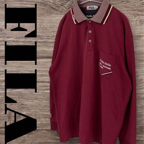 FILA フィラ ポロシャツ トップス 長袖 ゴルフシャツ メンズ LL XL レッド 赤 ポケット付き