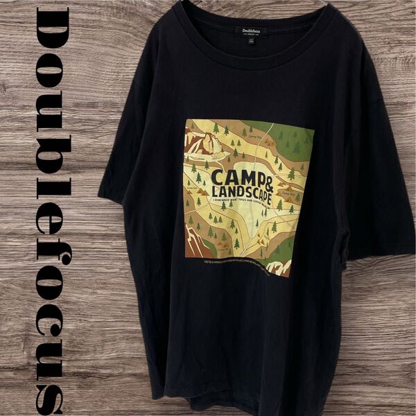 Doublefocus ダブルフォーカス Tシャツ トップス 半袖 プリントTシャツ メンズ XL LL ブラック 黒 コットン