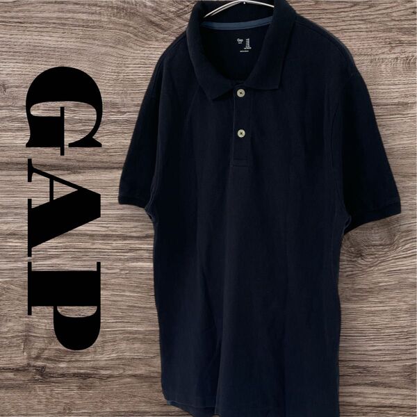 GAP ギャップ ポロシャツ トップス 半袖 無地 メンズ M ネイビー 紺 コットン 綿