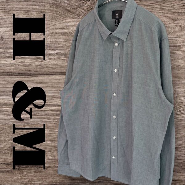 H&M カジュアルシャツ トップス シャツ 長袖 無地 メンズ 2XL 3L グレー
