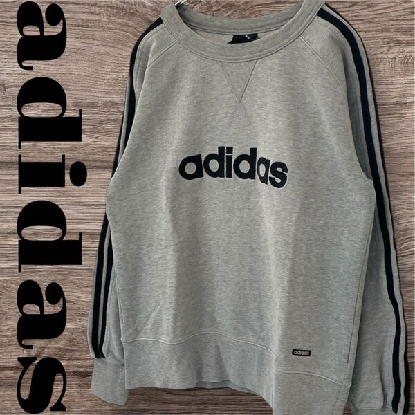 adidas アディダス トレーナー スウェット トップス 長袖 メンズ S グレー コットン 綿