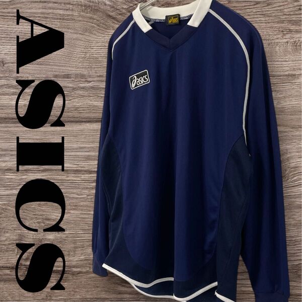 ASICS アシックス スポーツシャツ トップス Tシャツ 長袖 スポーツウェア メンズ M ネイビー 紺 ストレッチ