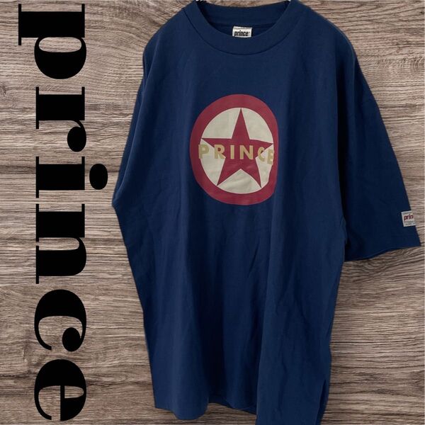 prince プリンス Tシャツ トップス 半袖 プリントTシャツ メンズ L ネイビー 紺 コットン 綿