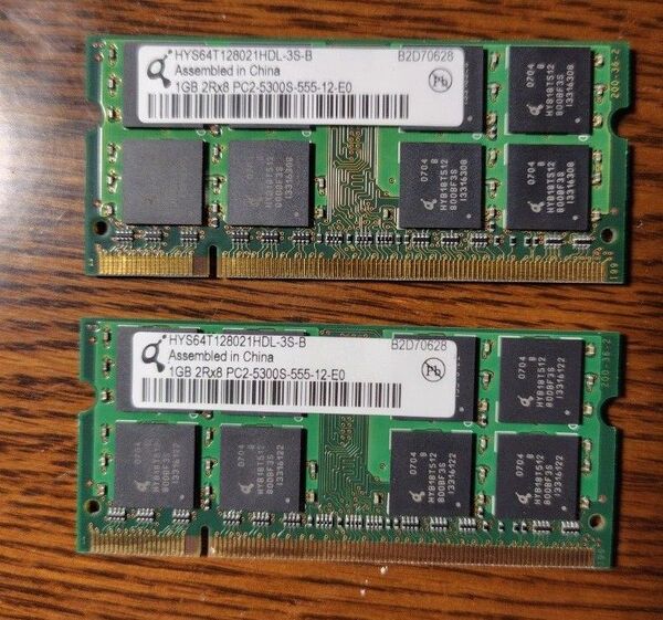 DDR2 ノートパソコン 1GBメモリ PC2-5300S 2枚セット