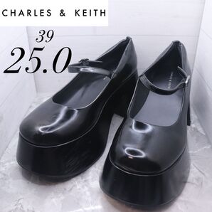 charles&keith チャールズアンドキース 厚底パンプス 黒 25 アンクルストラップ