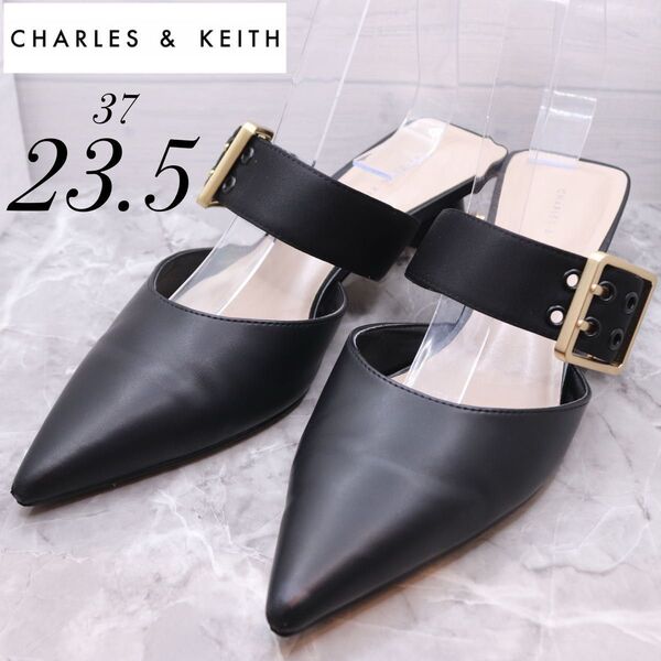 チャールズアンドキース パンプス 黒 23.5ミュール ベルト サンダル ポインテッドトゥcharles&keith