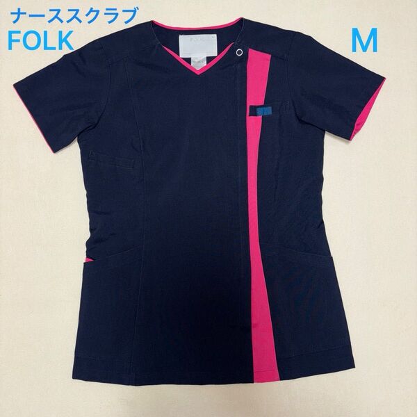 FOLK ナーススクラブ ネイビー×ピンク M