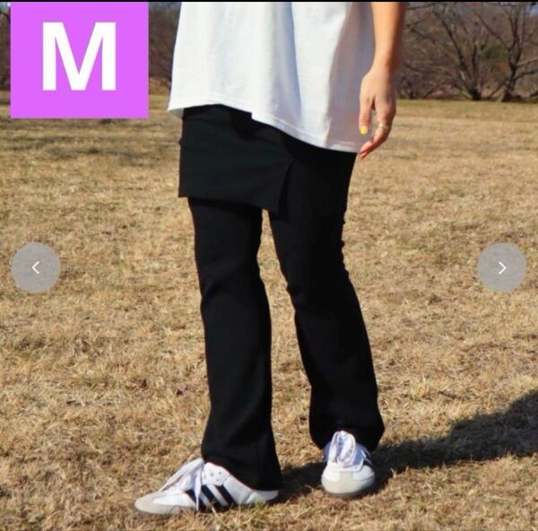 しまむら Nozomi リブスカートドッキングパンツ M 黒