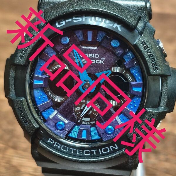 新品同様 CASIO G-SHOCK GA-200SH-2AJF ブラック/ブルー 新品電池交換 動作確認異常無 AAランク