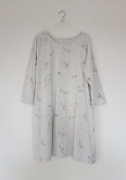 cross talk club グレー杢 花柄 七分袖 ナチュラル系 チュニック M -L