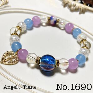 月末大特価1500円 パープルブルー綺麗ガラスの天然石ブレスレット